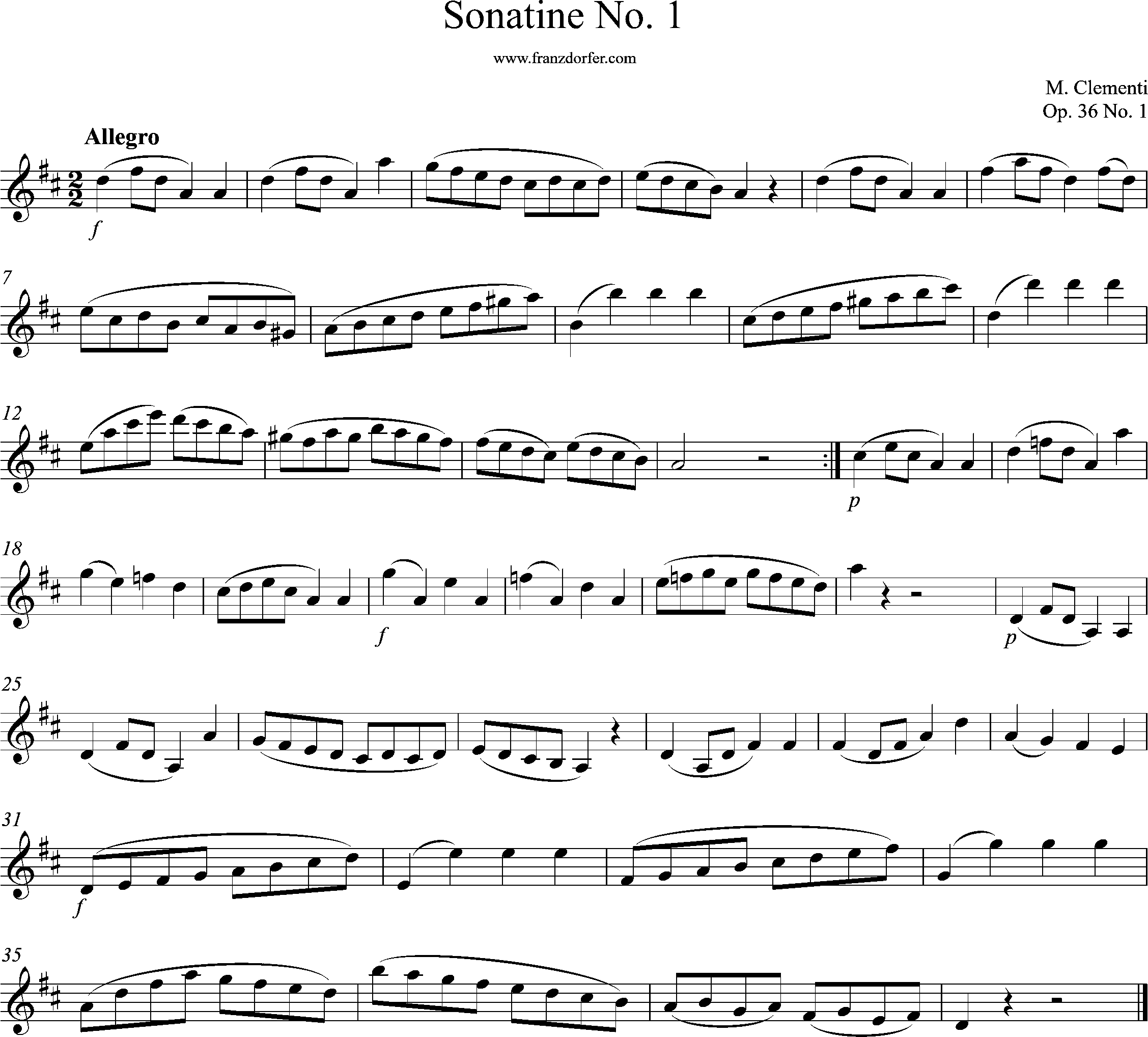 clarinet sheetmusic, Clementi Sonatine 1 Allegro